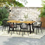 Christopher Knight Home Marley 7 Pieces Patio Modern Acacia Wood and Polypropylene Dining Set, Teak/Black