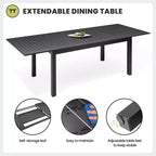Crestlive Products Ensemble de salle à manger extensible 9 pièces pour patio Table rectangulaire d'extérieur en aluminium pour 6 à 8 personnes avec chaises