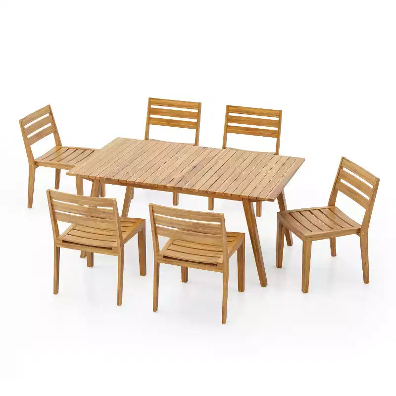 Christopher Knight Home Fawn 7 Pieces Outdoor Acacia Wood Dining Set, Teak