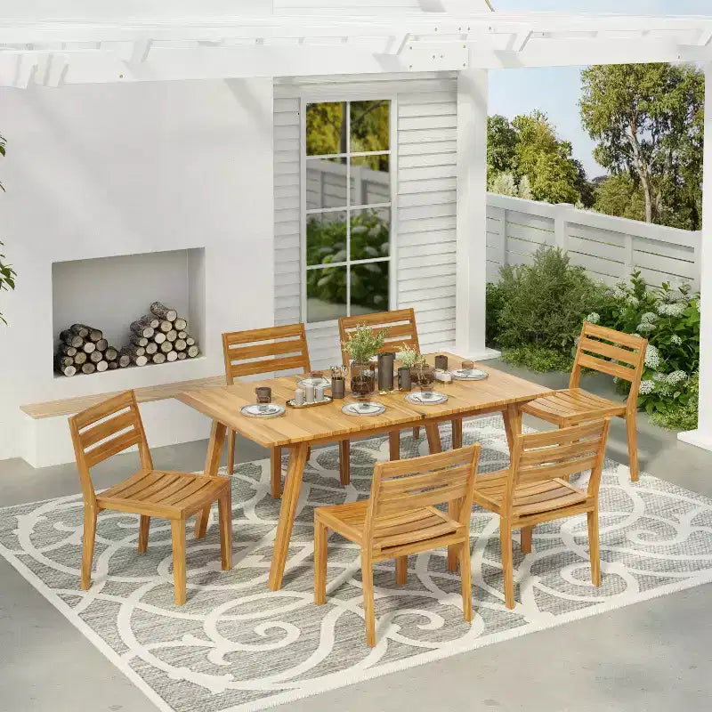 Christopher Knight Home Fawn, ensemble de salle à manger d'extérieur 7 pièces en bois d'acacia, Teck