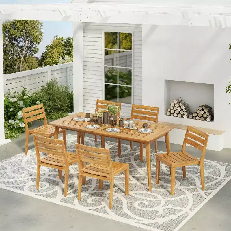 Christopher Knight Home Oasis Ensemble de salle à manger 7 pièces en bois d'acacia rustique pour terrasse, teck