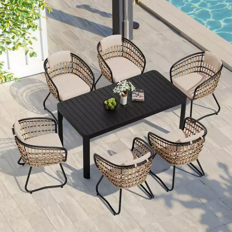 Crestlive Products 6 Person Aluminum Outdoor Dining Set Rectangular Expandable Dining Table with chairs Waterproof Rust-Proof All Weather