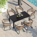Crestlive Products 6 Person Aluminum Outdoor Dining Set Rectangular Expandable Dining Table with chairs Waterproof Rust-Proof All Weather