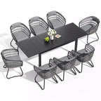 Crestlive Products - Ensemble de salle à manger extensible 9 pièces pour terrasse, table rectangulaire d'extérieur en aluminium pour 6 à 8 personnes avec chaises en rotin