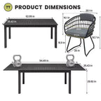 Crestlive Products - Ensemble de salle à manger extensible 9 pièces pour terrasse, table rectangulaire d'extérieur en aluminium pour 6 à 8 personnes avec chaises en rotin
