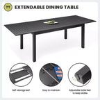 Crestlive Products - Ensemble de salle à manger extensible 9 pièces pour terrasse, table rectangulaire d'extérieur en aluminium pour 6 à 8 personnes avec chaises en rotin