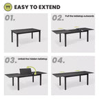 Crestlive Products - Ensemble de salle à manger extensible 9 pièces pour terrasse, table rectangulaire d'extérieur en aluminium pour 6 à 8 personnes avec chaises en rotin