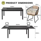 Crestlive Products - Ensemble de salle à manger extensible 9 pièces pour terrasse, table rectangulaire d'extérieur en aluminium pour 6 à 8 personnes avec chaises en rotin