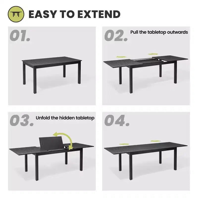 Crestlive Products - Ensemble de salle à manger extensible 9 pièces pour terrasse, table rectangulaire d'extérieur en aluminium pour 6 à 8 personnes avec chaises en rotin