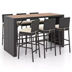 Ensemble de bar de terrasse Costway 7 pièces avec plateau de table en bois d'acacia et coussins amovibles pour l'extérieur