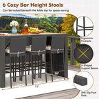 Ensemble de bar de terrasse Costway 7 pièces avec plateau de table en bois d'acacia et coussins amovibles pour l'extérieur