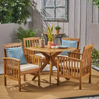 Christopher Knight Home Valmont - Ensemble de salle à manger d'extérieur 5 pièces en bois d'acacia avec coussin, teck/crème