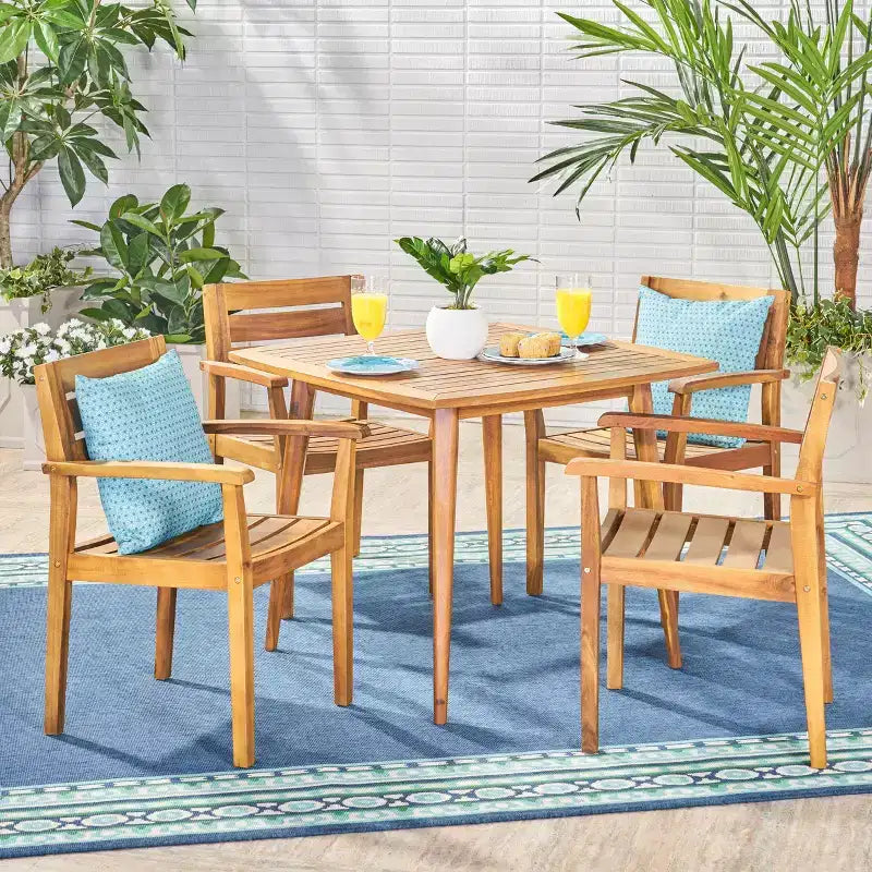 Ensemble de salle à manger d'extérieur 5 pièces en bois d'acacia Lenny Christopher Knight Home