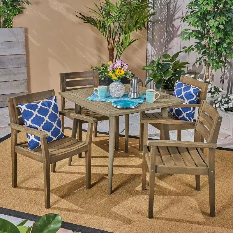 Ensemble de salle à manger d'extérieur 5 pièces en bois d'acacia Lenny Christopher Knight Home
