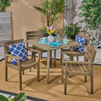 Ensemble de salle à manger d'extérieur 5 pièces en bois d'acacia Lenny Christopher Knight Home