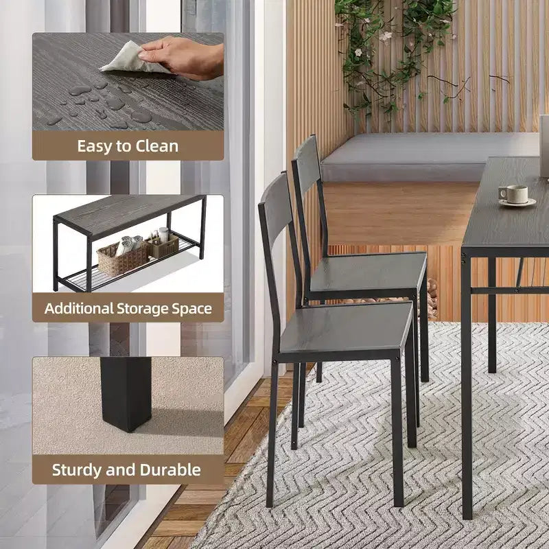 EROMMY Space-Saving Dining Table Set  Featuring a Stylish Faux Marble or Wood Grain Table with Modern Chairs - Grey
