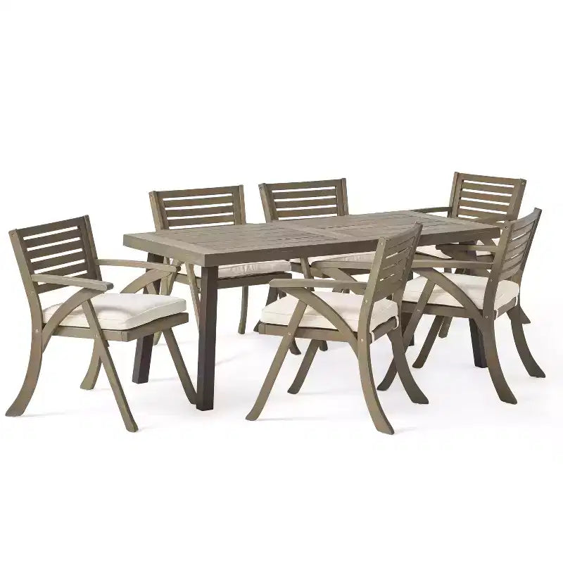 Christopher Knight Home Ensemble de salle à manger 7 pièces en bois d'acacia et métal rustique avec coussins Spanish Bay