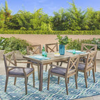Ensemble de salle à manger d'extérieur 7 pièces en bois d'acacia Christopher Knight Home Safire avec coussins