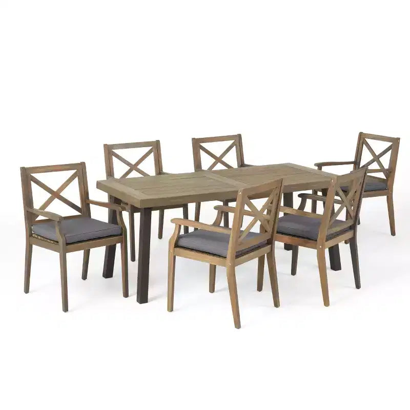 Set da pranzo da 7 pezzi Christopher Knight Home Safire per esterni in legno di acacia con cuscini