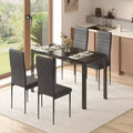 EROMMY Ebern Designs 5-Piece Glass Top Dining Table Set, Kitchen Table And 4 Luxury Faux Leather Chairs, Black