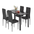 EROMMY Ebern Designs Ensemble de salle à manger 5 pièces avec plateau en verre, table de cuisine et 4 chaises de luxe en similicuir, noir