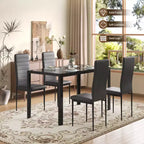 EROMMY Ebern Designs Ensemble de salle à manger 5 pièces avec plateau en verre, table de cuisine et 4 chaises de luxe en similicuir, noir