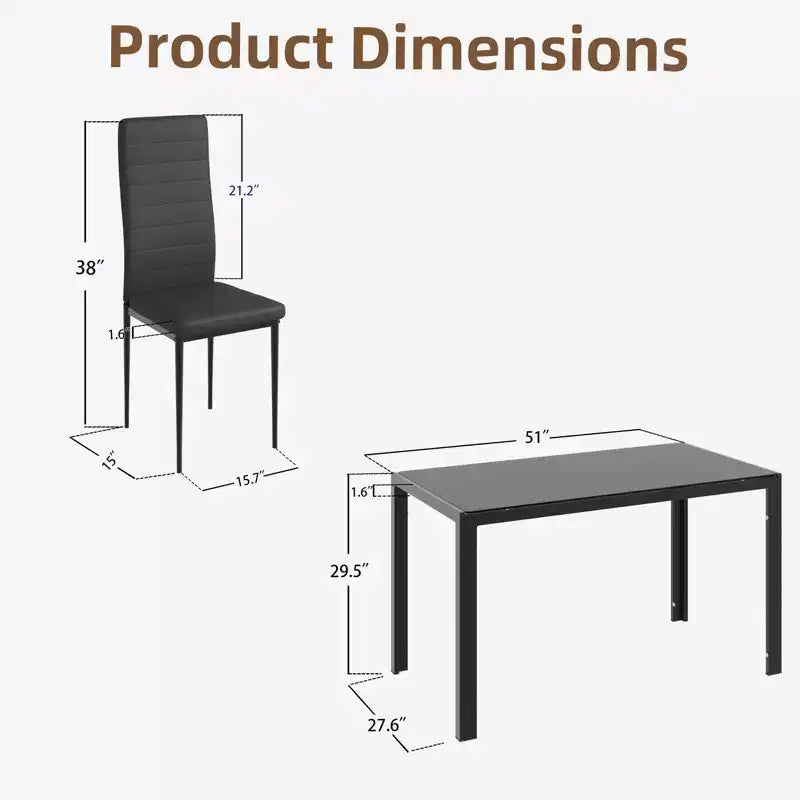 EROMMY Ebern Designs 7-piece Glass Top Dining Table Set, Kitchen Table And 6 Luxury Faux Leather Chairs,Black