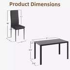 EROMMY Ebern Designs 7-piece Glass Top Dining Table Set, Kitchen Table And 6 Luxury Faux Leather Chairs,Black