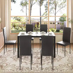 EROMMY Ebern Designs 7-piece Glass Top Dining Table Set, Kitchen Table And 6 Luxury Faux Leather Chairs,Black