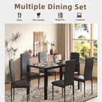 EROMMY Ebern Designs 7-piece Glass Top Dining Table Set, Kitchen Table And 6 Luxury Faux Leather Chairs,Black