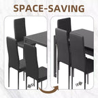 EROMMY Ebern Designs 7-piece Glass Top Dining Table Set, Kitchen Table And 6 Luxury Faux Leather Chairs,Black
