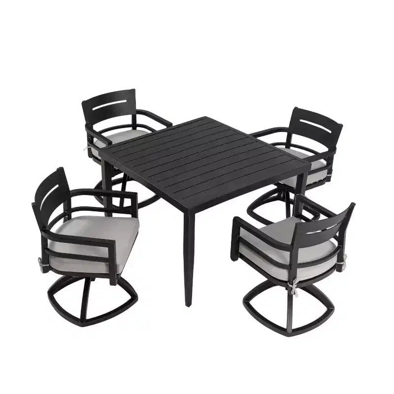 Ensemble de salle à manger d'extérieur Christopher Knight Home Valerie 5 pièces en aluminium avec chaises pivotantes et coussins Sunbrella