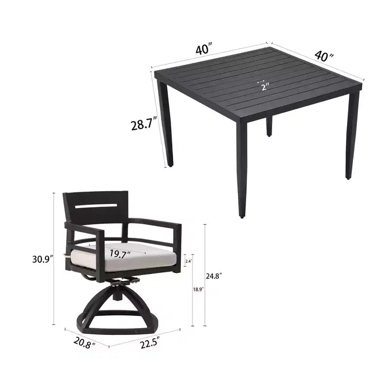 Ensemble de salle à manger d'extérieur Christopher Knight Home Valerie 5 pièces en aluminium avec chaises pivotantes et coussins Sunbrella