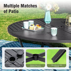 Captiva Designs Ensemble de salle à manger d'extérieur 5 pièces avec table ronde à lattes en acier et chaises en rotin beiges avec coussins épais