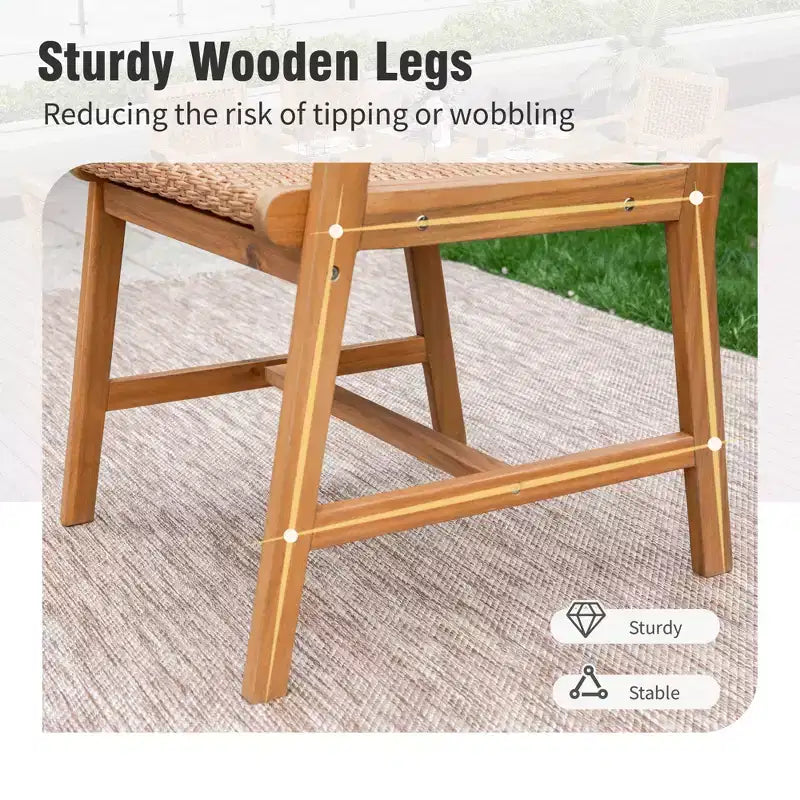 Captiva Designs Outdoor Patio Wood Dining Set with Rattan Chairs & 1 Acacia Wood Rectangular Table