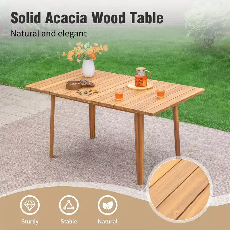 Captiva Designs Outdoor Patio Wood Dining Set with Rattan Chairs & 1 Acacia Wood Rectangular Table