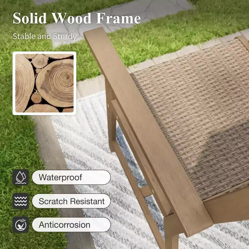 Captiva Designs Outdoor Patio Wood Dining Set with Rattan Chairs & 1 Acacia Wood Rectangular Table