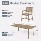 Captiva Designs Outdoor Patio Wood Dining Set with Rattan Chairs & 1 Acacia Wood Rectangular Table