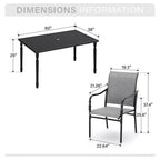 Captiva Designs 7 Pc Patio Outdoor Dining Set with Slat Tabletop Rectangular Table & Gray Textilene Fixed Chairs