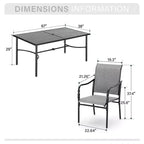 Captiva Designs 7 Pc Patio Outdoor Dining Set with Slat Tabletop Rectangular Table & Gray Textilene Fixed Chairs