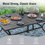 Captiva Designs Ensemble 8 pièces : Table de salle à manger rectangulaire en acier, chaises en métal rembourrées et parasol déporté