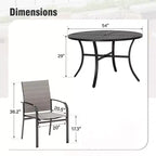 Captiva Designs 7pc Black Round Slatted Steel Table with Umbrella Hole & Textilene Chairs