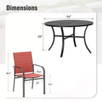 Captiva Designs 7pc Black Round Slatted Steel Table with Umbrella Hole & Textilene Chairs