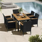 Yaheetech Ensemble de salle à manger d'extérieur 7 pièces en rotin avec 6 chaises pour jardins, porches, noir et beige