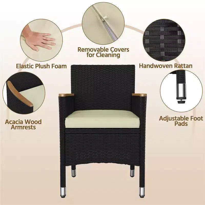 Yaheetech Ensemble de salle à manger d'extérieur 7 pièces en rotin avec 6 chaises pour jardins, porches, noir et beige
