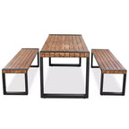 Whisen Weather-Resistant Outdoor Dining Table Set With 2 Benches, Patio Furniture Set With Unique Top Texture, Acacia Wood Top & Steel Frame - Natural