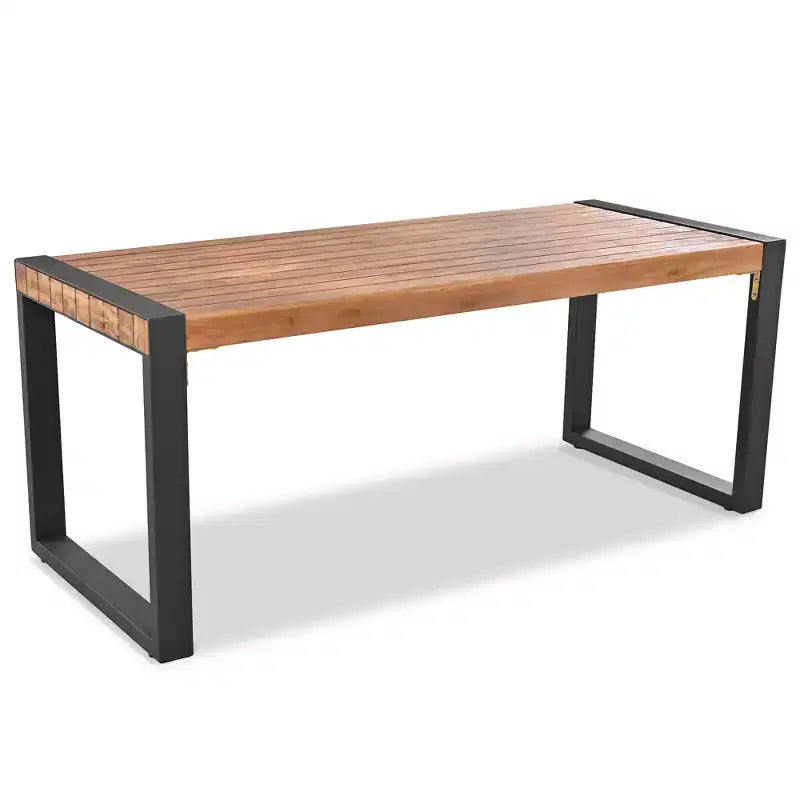 Whisen Weather-Resistant Outdoor Dining Table Set With 2 Benches, Patio Furniture Set With Unique Top Texture, Acacia Wood Top & Steel Frame - Natural