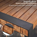 Whisen Weather-Resistant Outdoor Dining Table Set With 2 Benches, Patio Furniture Set With Unique Top Texture, Acacia Wood Top & Steel Frame - Natural