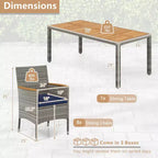 Costway Ensemble de salle à manger d'extérieur 9 pièces pour 8 personnes avec table et chaises en rotin PE et 2 trous pour parasol Bleu marine/Blanc