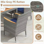 Costway Ensemble de salle à manger d'extérieur 9 pièces pour 8 personnes avec table et chaises en rotin PE et 2 trous pour parasol Bleu marine/Blanc